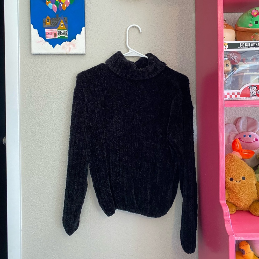Vintage Black Cable Knit Turtle Neck | S